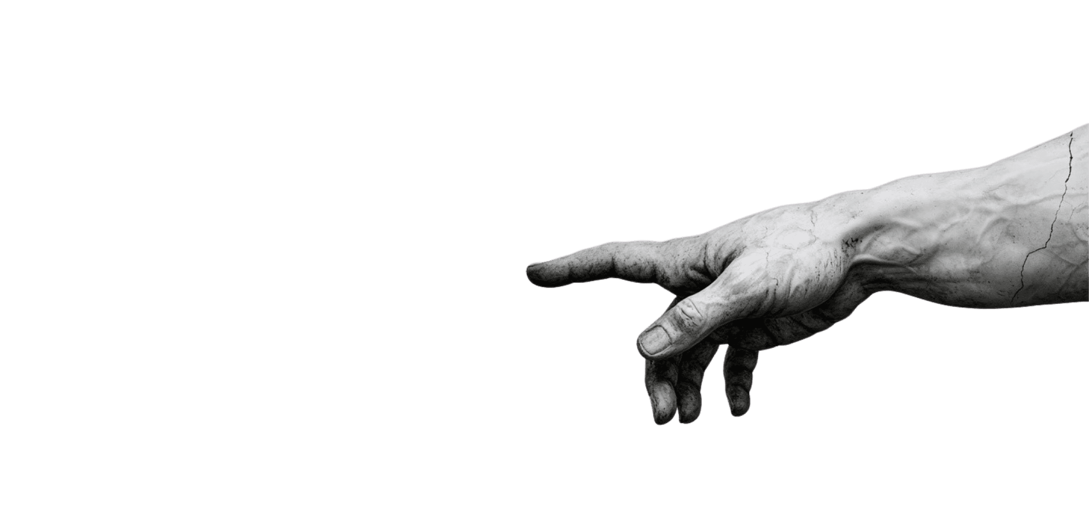 A sculpted hand reaching back