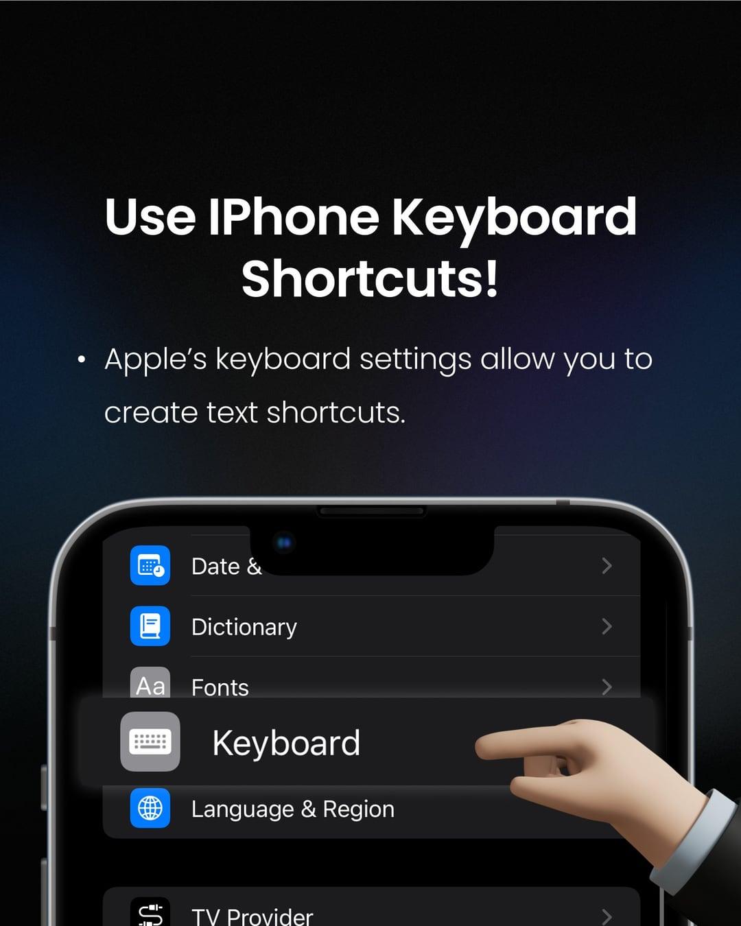 Slides from the LinkedIn post showing the keyboard shortcut setup (5 of 10)