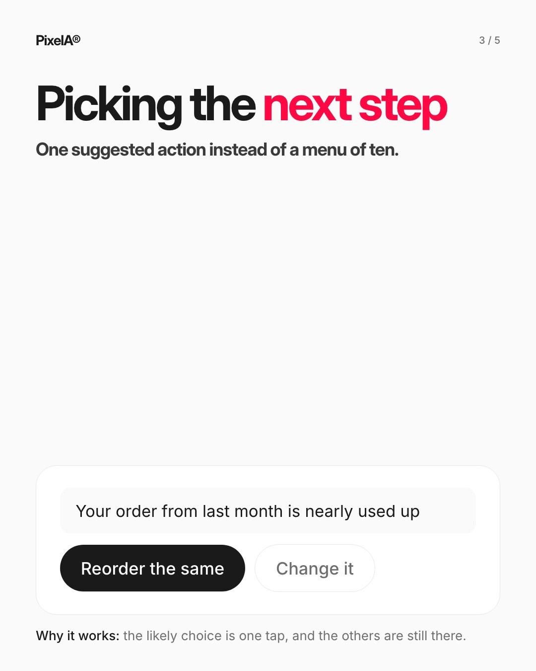 Slides showing five moments where AI helps inside a product, and three design rules (4 of 8)