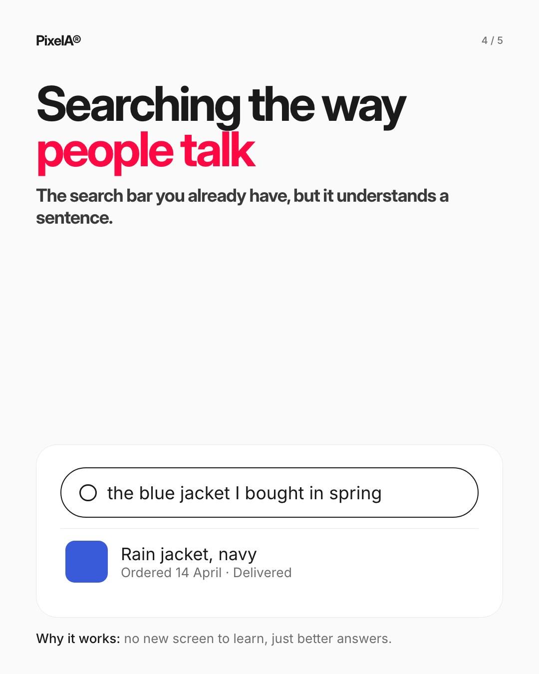 Slides showing five moments where AI helps inside a product, and three design rules (5 of 8)