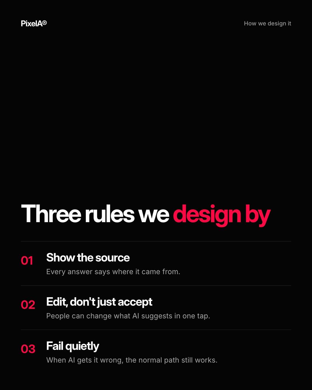 Slides showing five moments where AI helps inside a product, and three design rules (7 of 8)