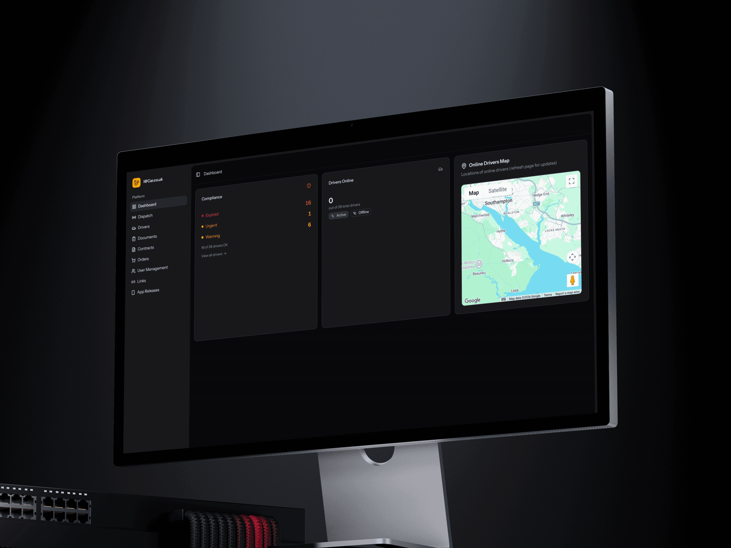 IatCar web admin dashboard on a desktop monitor