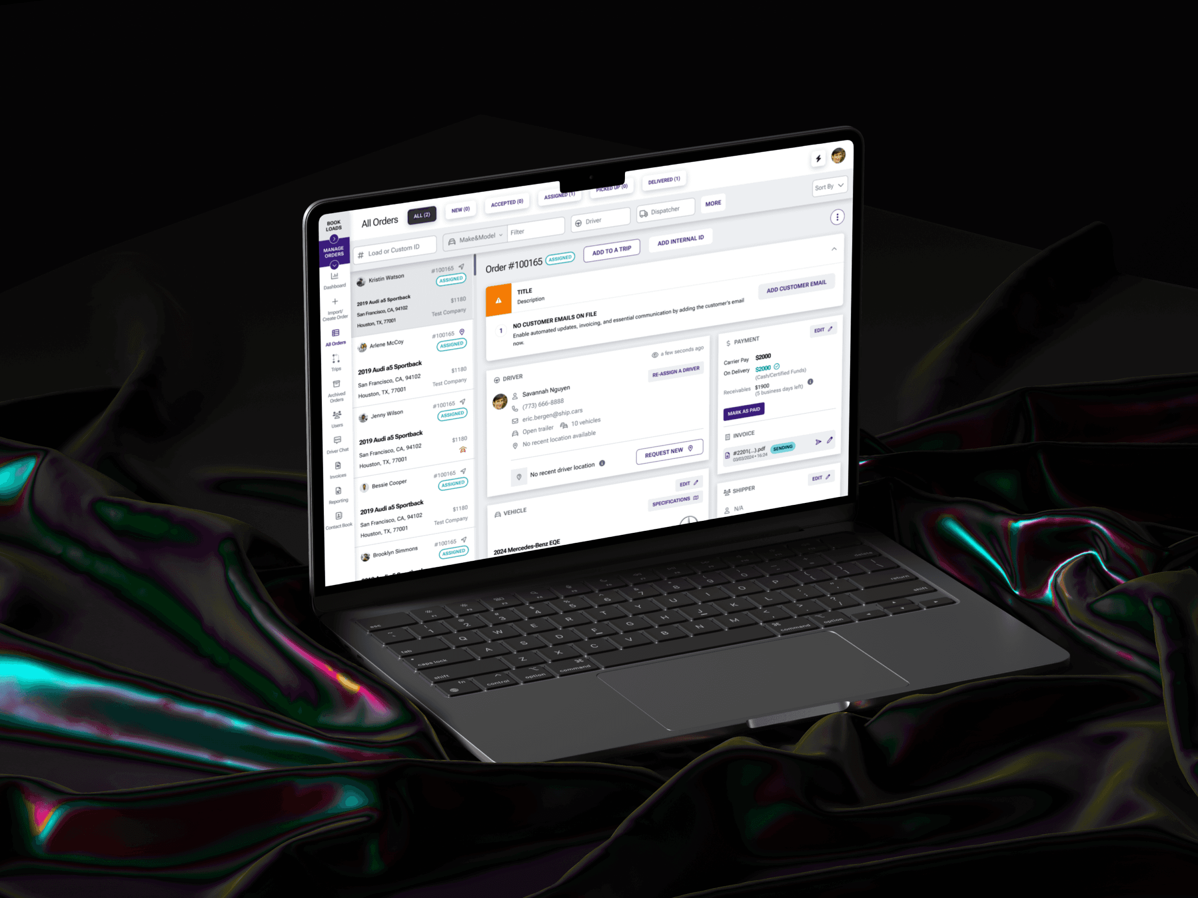 Ship.Cars load details screen on a laptop