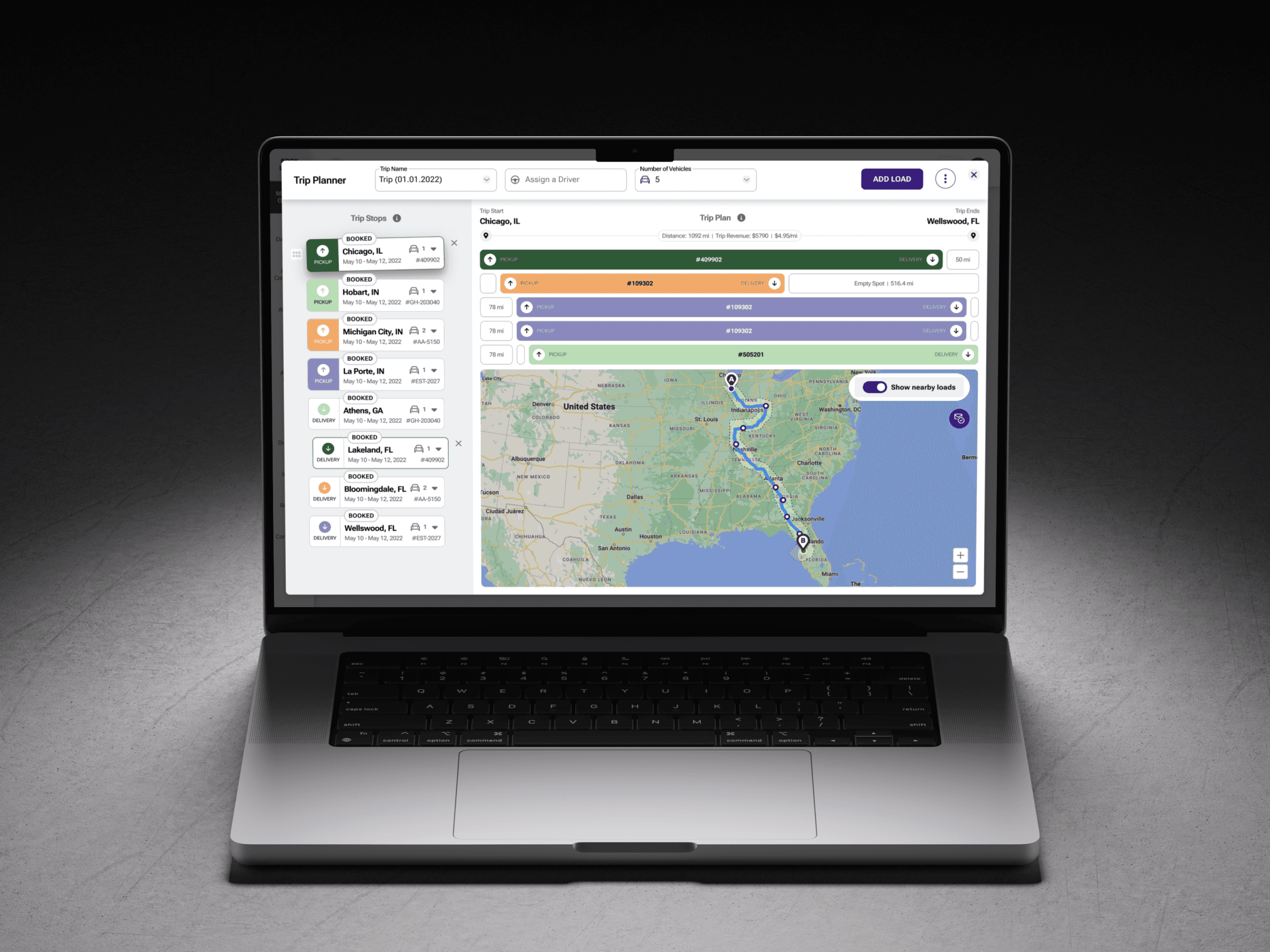 Ship.Cars route planning screen with a map
