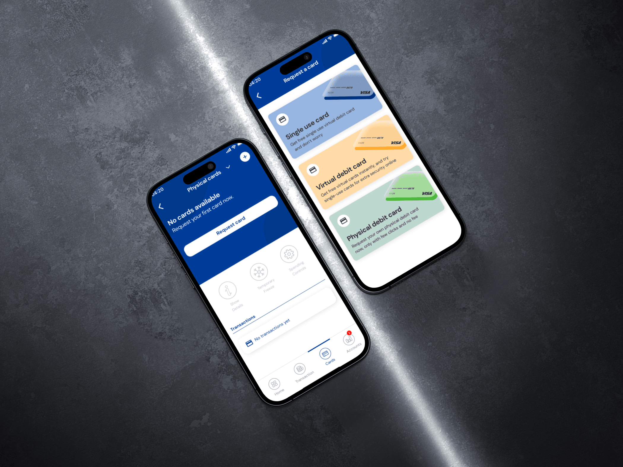NOU Bank app screens on two phones