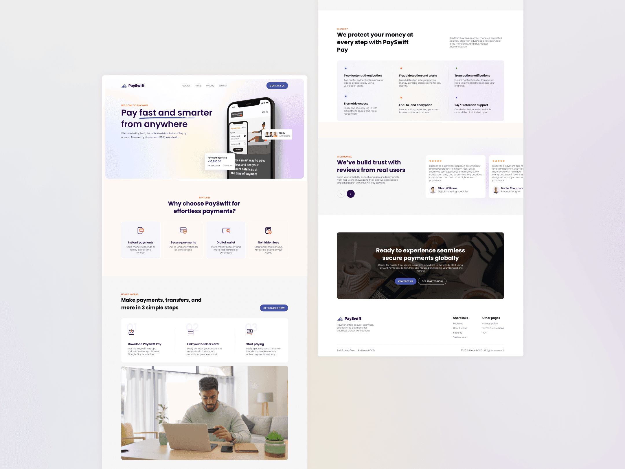 PaySwift landing page sections